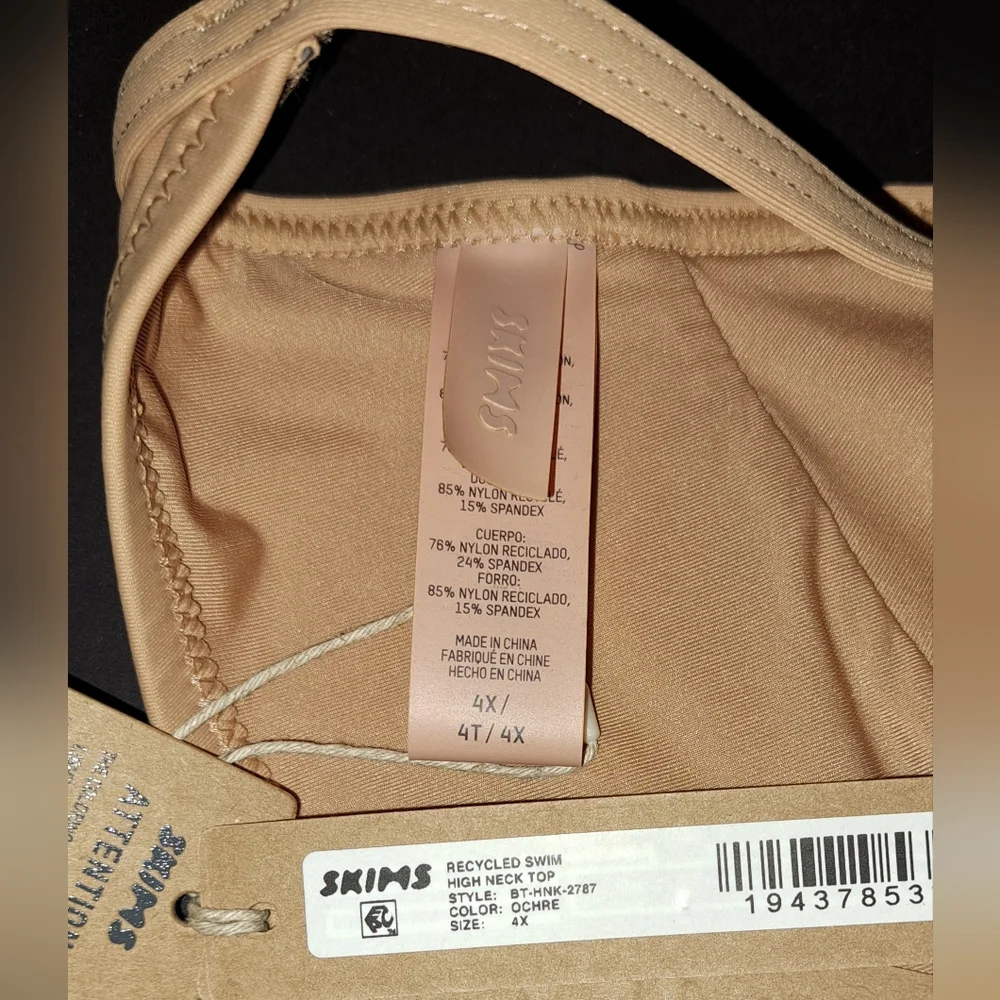 ⛱️NWT SKIMS 2 Piece High neck top Rhinestone Swim Strappy Bikini Nude OCHRE 4X